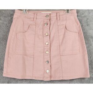 Peach & Love California Jean Skirt Womens Medium Pink Button Up Casual Mini